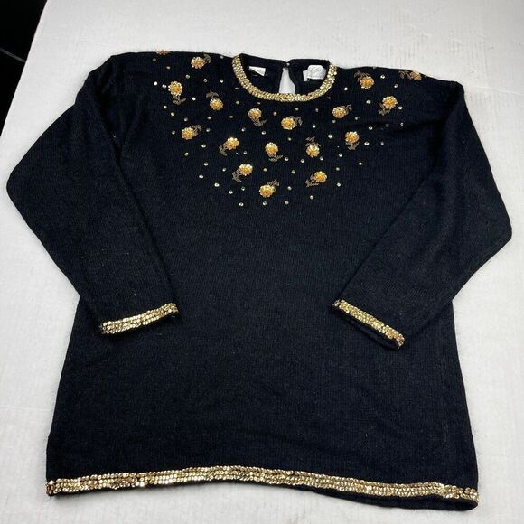 Lord & Taylor Womens Silk Blend Sweater Black Vintage Retro Knit Pullover MEDIUM - Picture 1 of 11